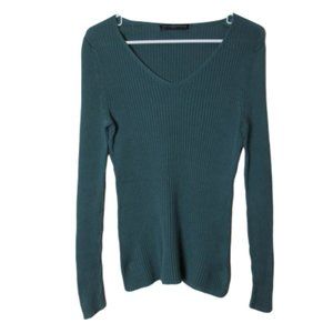 Peruvian connection green rib knit sweater v-neck